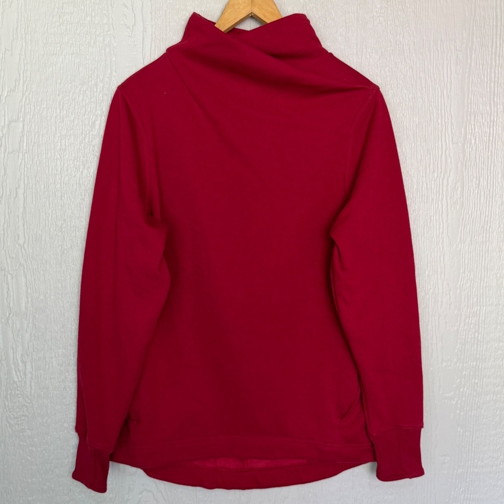 Athleta Coaster Luxe Sweatshirt Red Asymmetrical Funnel Neck Fleece Pullover M